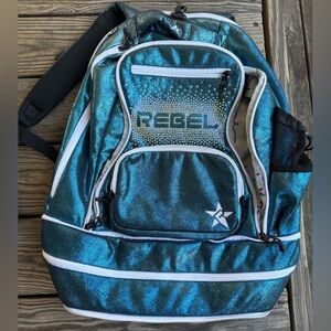 Rebel athletic dream bag metallic blue all star cheer backpack rhinestones